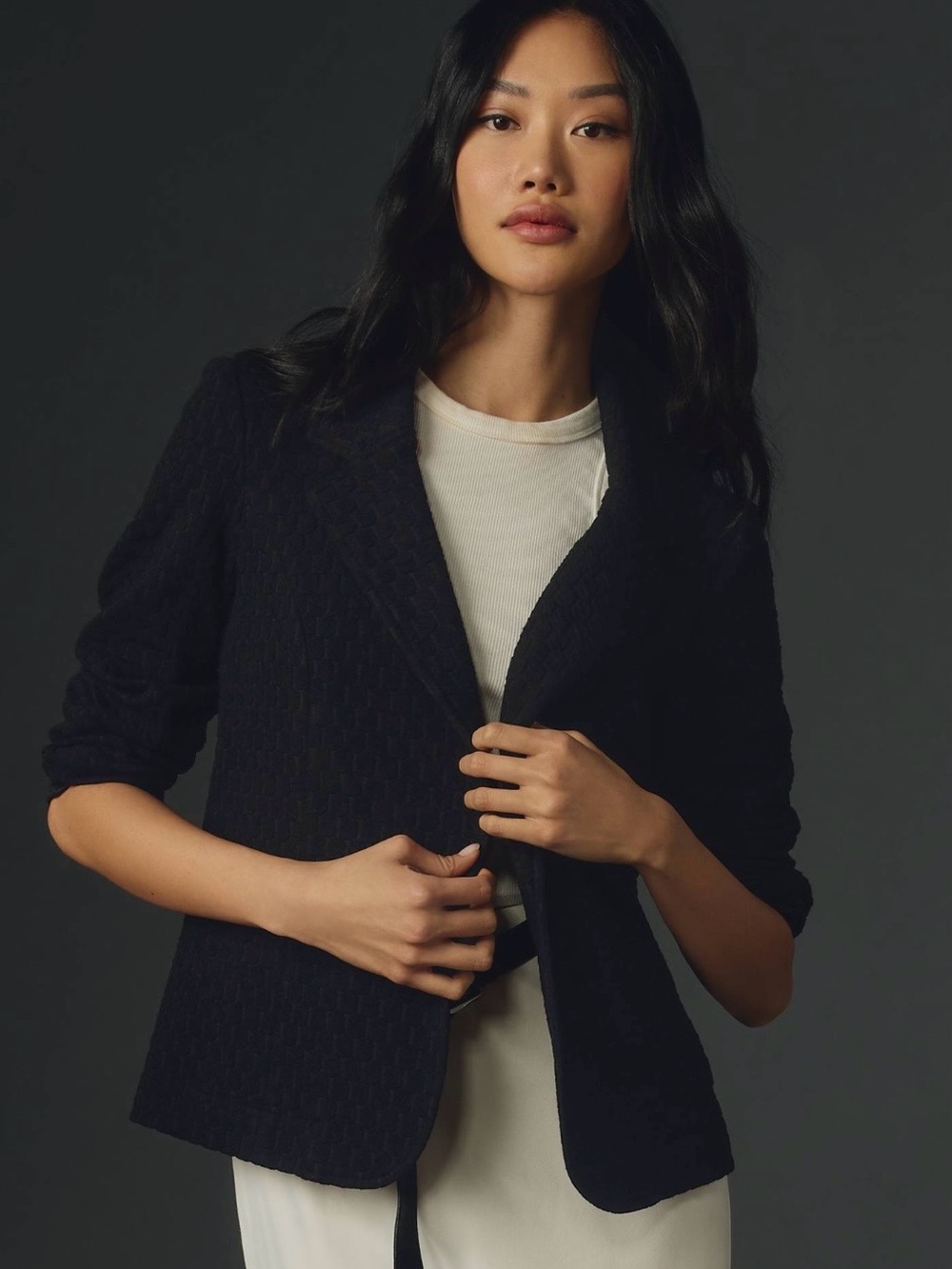 Anthropologie NWT Porridge Texture Knit Black Blazer S